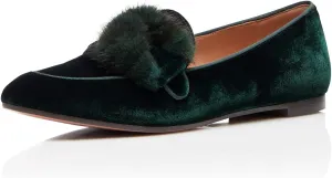 YDN Women Comfy Round Toe Loafers Slip on Low Heel Ballet Flats Fur Velvet Pumps Dress Walking Office Shoes