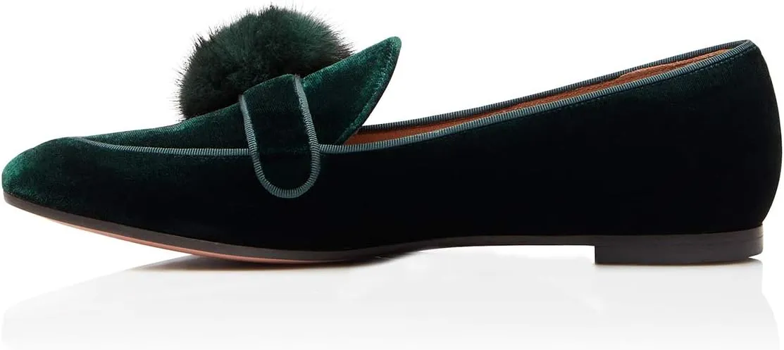 YDN Women Comfy Round Toe Loafers Slip on Low Heel Ballet Flats Fur Velvet Pumps Dress Walking Office Shoes