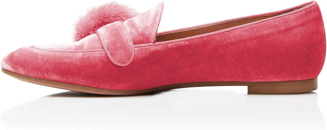 YDN Women Comfy Round Toe Loafers Slip on Low Heel Ballet Flats Fur Velvet Pumps Dress Walking Office Shoes