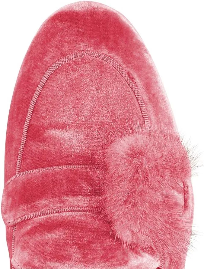 YDN Women Comfy Round Toe Loafers Slip on Low Heel Ballet Flats Fur Velvet Pumps Dress Walking Office Shoes