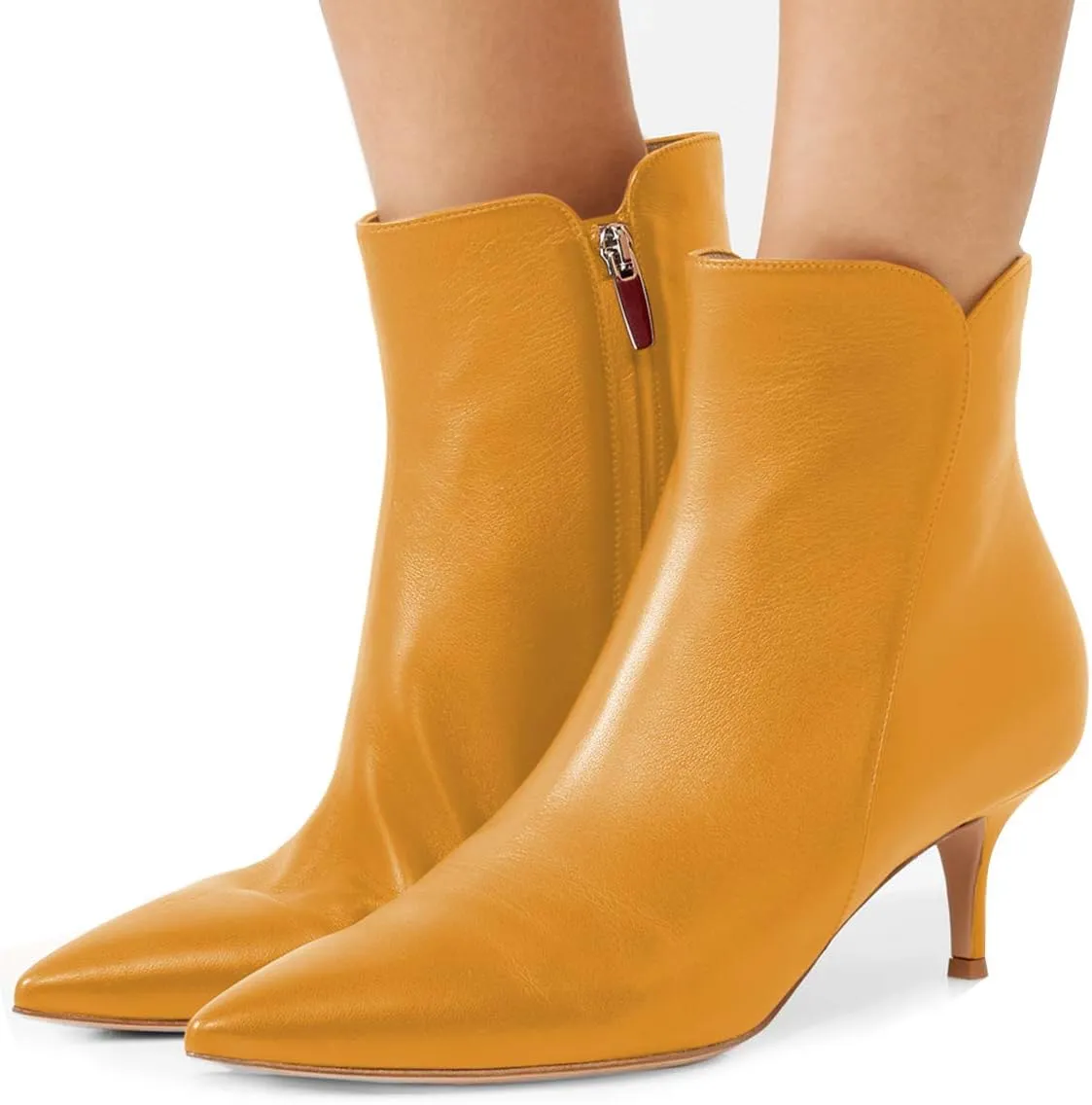 YDN Women Dressy Kitten Low Heel Ankle Boots Pointed Toe Booties Shoes with Zips Size 4-16 US