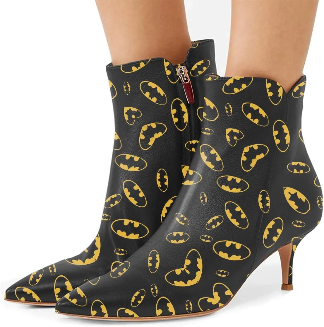 YDN Women Dressy Kitten Low Heel Ankle Boots Pointed Toe Booties Shoes with Zips Size 4-16 US