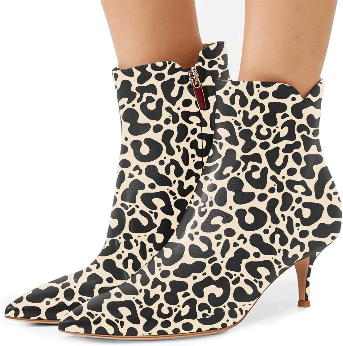 YDN Women Dressy Kitten Low Heel Ankle Boots Pointed Toe Booties Shoes with Zips Size 4-16 US