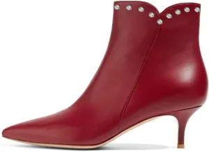 YDN Women Dressy Kitten Low Heels Ankle Boots Pointed Toe Booties Fashion Side Zipper Rhinestone Studded Shoes Size 4-15 US