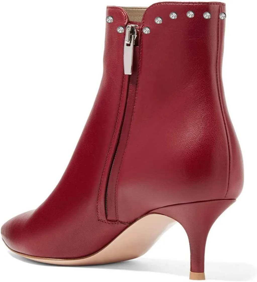 YDN Women Dressy Kitten Low Heels Ankle Boots Pointed Toe Booties Fashion Side Zipper Rhinestone Studded Shoes Size 4-15 US