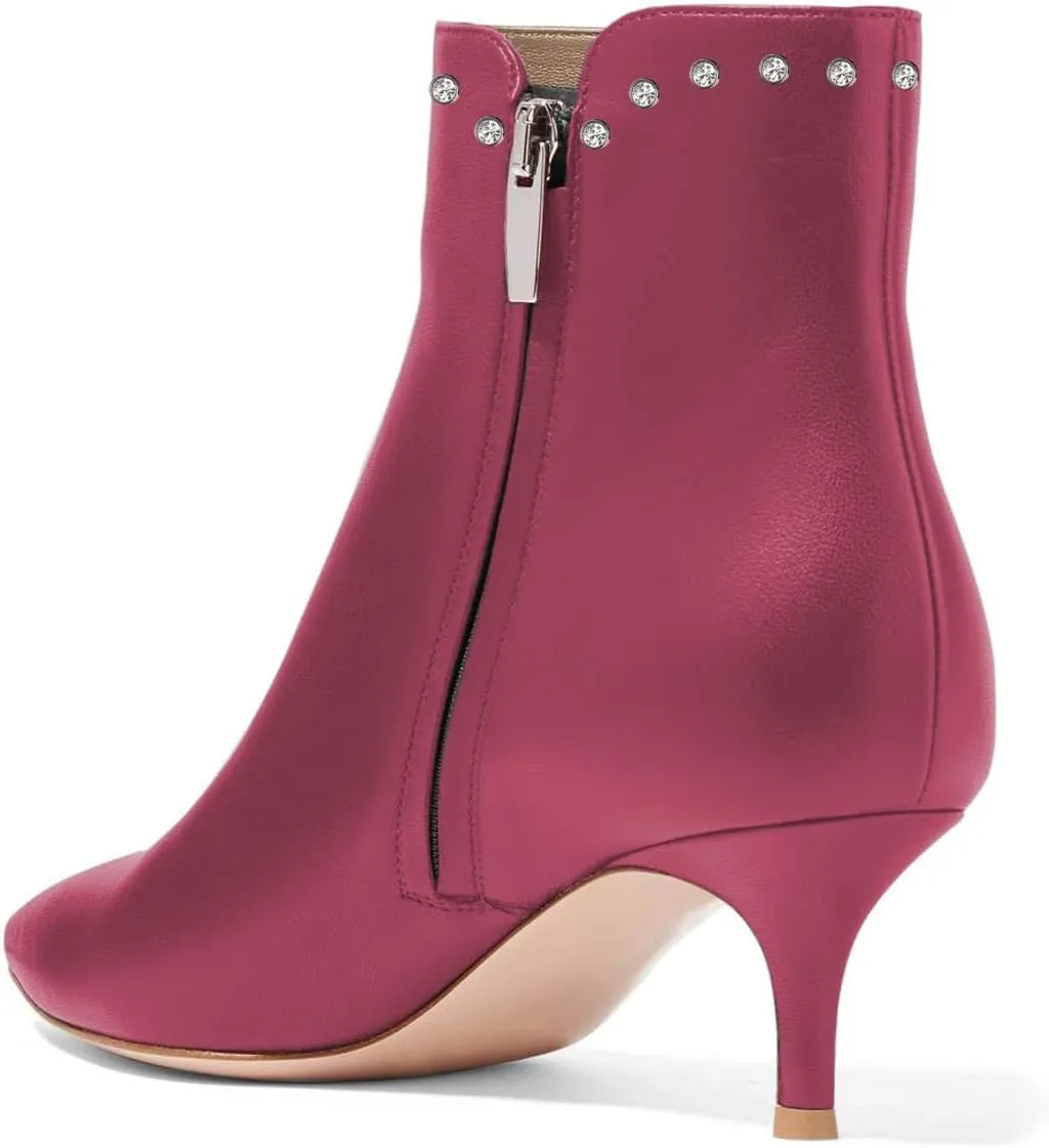 YDN Women Dressy Kitten Low Heels Ankle Boots Pointed Toe Booties Fashion Side Zipper Rhinestone Studded Shoes Size 4-15 US
