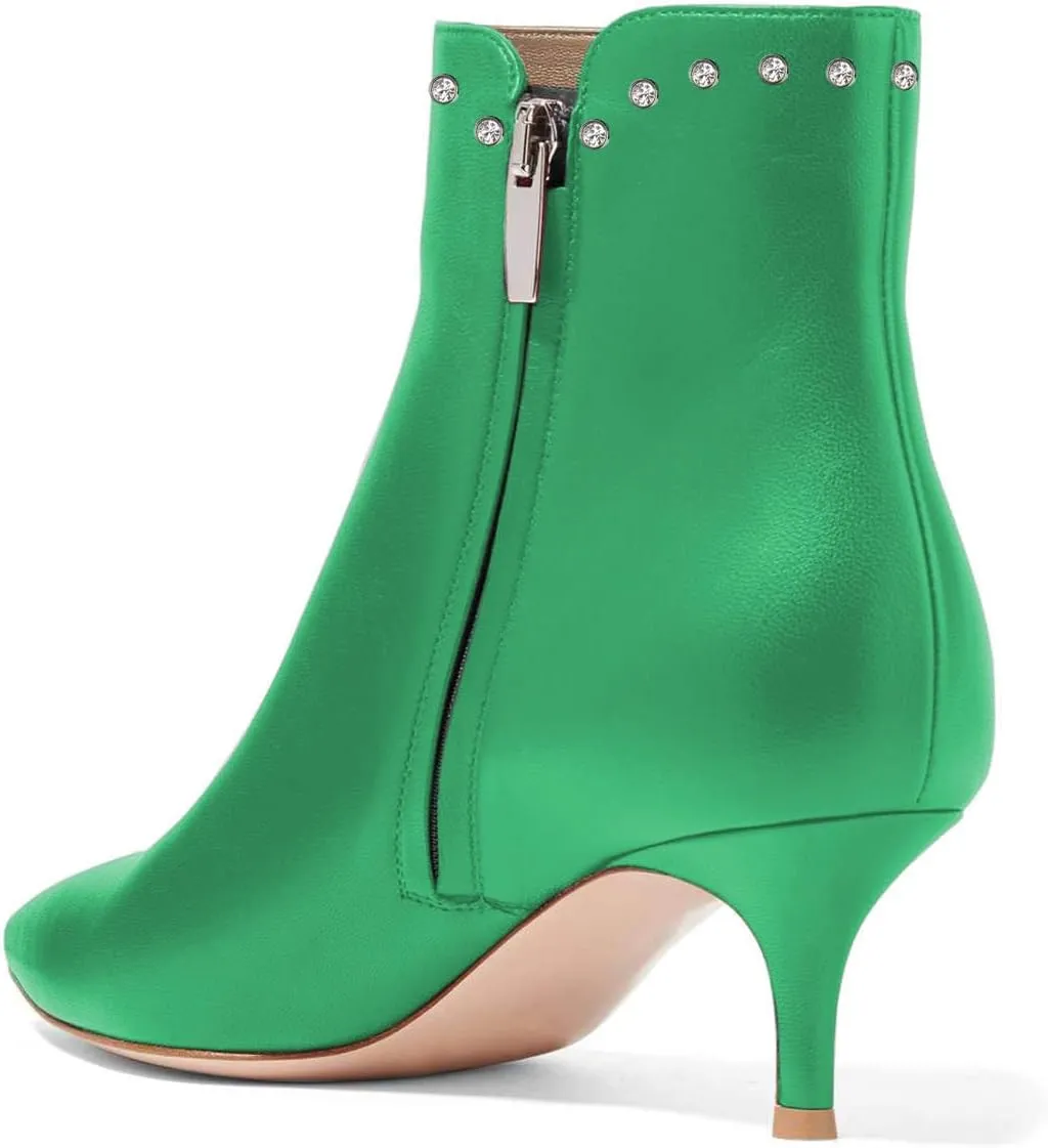 YDN Women Dressy Kitten Low Heels Ankle Boots Pointed Toe Booties Fashion Side Zipper Rhinestone Studded Shoes Size 4-15 US