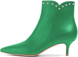 YDN Women Dressy Kitten Low Heels Ankle Boots Pointed Toe Booties Fashion Side Zipper Rhinestone Studded Shoes Size 4-15 US
