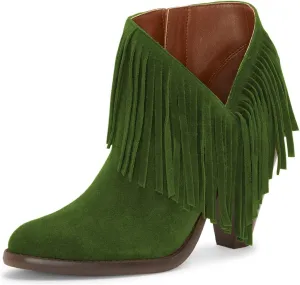 YDN Women High Chunky Block Stacked Heel Ankle Booties Fringe Cutout Short Boots Side Zip Western Shoes