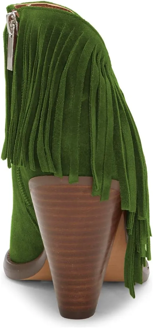 YDN Women High Chunky Block Stacked Heel Ankle Booties Fringe Cutout Short Boots Side Zip Western Shoes