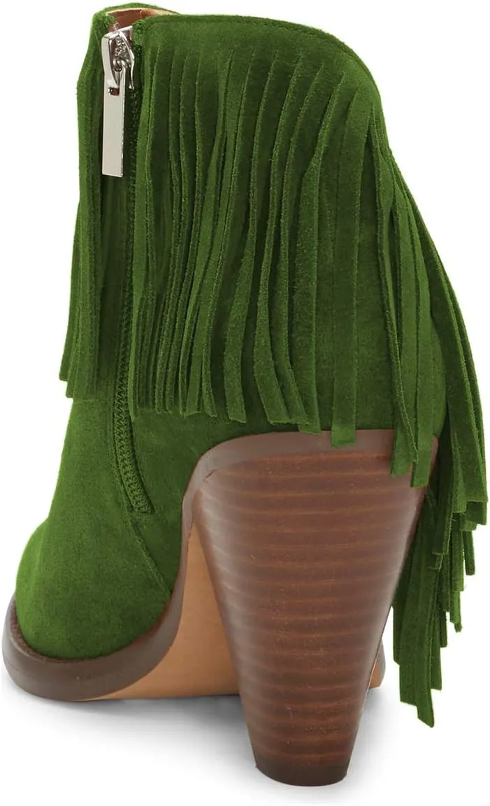 YDN Women High Chunky Block Stacked Heel Ankle Booties Fringe Cutout Short Boots Side Zip Western Shoes