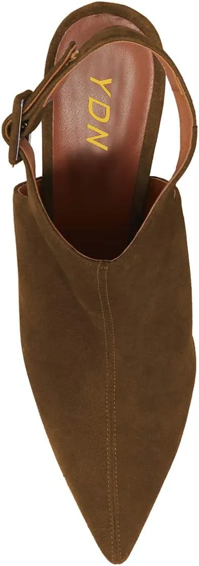 YDN Women Pointed Toe Cone High Heels Slingback Booties Ankle Strap Faux Suede Buckle Party Dress Sandal Size 4-15 US