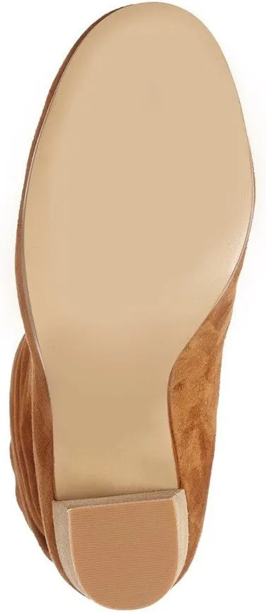 YDN Women Pull on Booties Chunky Heel Slouch Ankle Boots Round Toe Stacked Retro Shoes