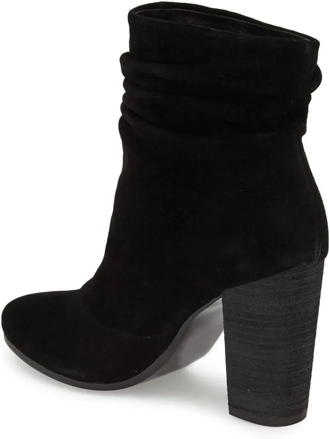 YDN Women Pull on Booties Chunky Heel Slouch Ankle Boots Round Toe Stacked Retro Shoes