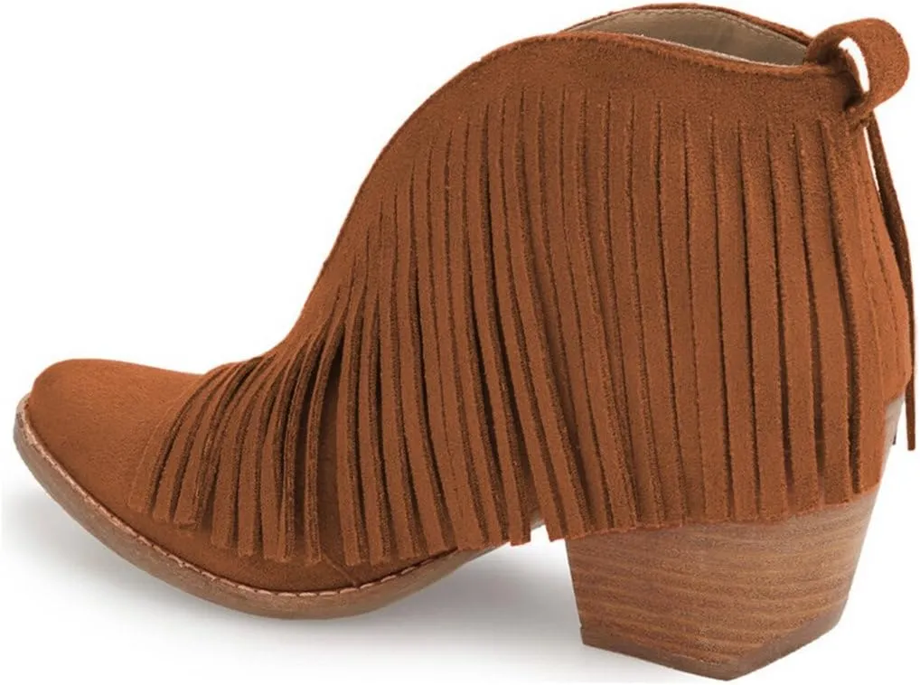 YDN Women Western Ankle High Boots with Tassels Round Toe Block Heel Suede Retro Booties Shoes Size 4-15 US