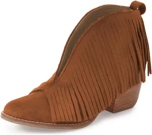 YDN Women Western Ankle High Boots with Tassels Round Toe Block Heel Suede Retro Booties Shoes Size 4-15 US