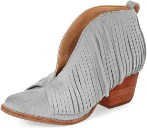 YDN Women Western Ankle High Boots with Tassels Round Toe Block Heel Suede Retro Booties Shoes Size 4-15 US