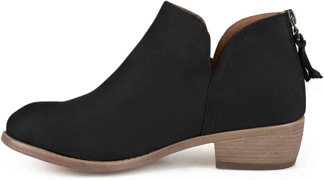 YDN Women's Mid Heels Ankle Bootie Almond Toe Block Low Heel Pumps Classic V Cut Back Zipper Shoes Size 4-15 US