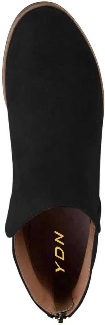 YDN Women's Mid Heels Ankle Bootie Almond Toe Block Low Heel Pumps Classic V Cut Back Zipper Shoes Size 4-15 US
