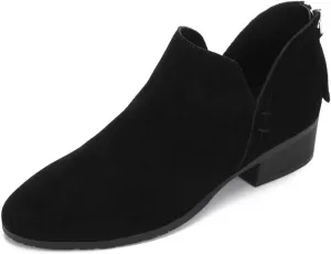 YDN Womens Mid Heels Ankle Booties Almond Toe Block Low Heels Pumps Classic V Cut Back Zipper Shoes Size 4-15 US