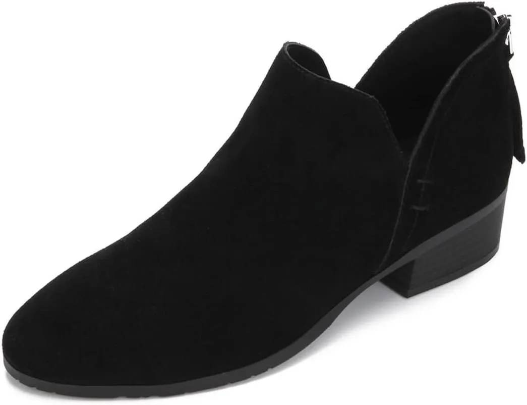 YDN Womens Mid Heels Ankle Booties Almond Toe Block Low Heels Pumps Classic V Cut Back Zipper Shoes Size 4-15 US