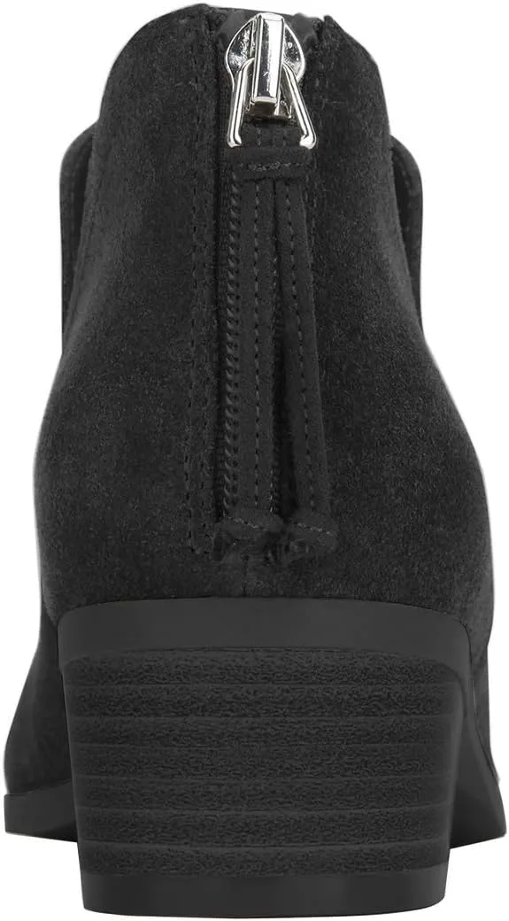 YDN Womens Mid Heels Ankle Booties Almond Toe Block Low Heels Pumps Classic V Cut Back Zipper Shoes Size 4-15 US