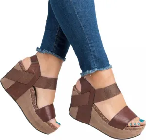 ZBYY Women's Ankle-Strap Heeled Sandals Open Toe Platform Wedge Slip On Sandals Casual Summer Beach Sandals Shoes