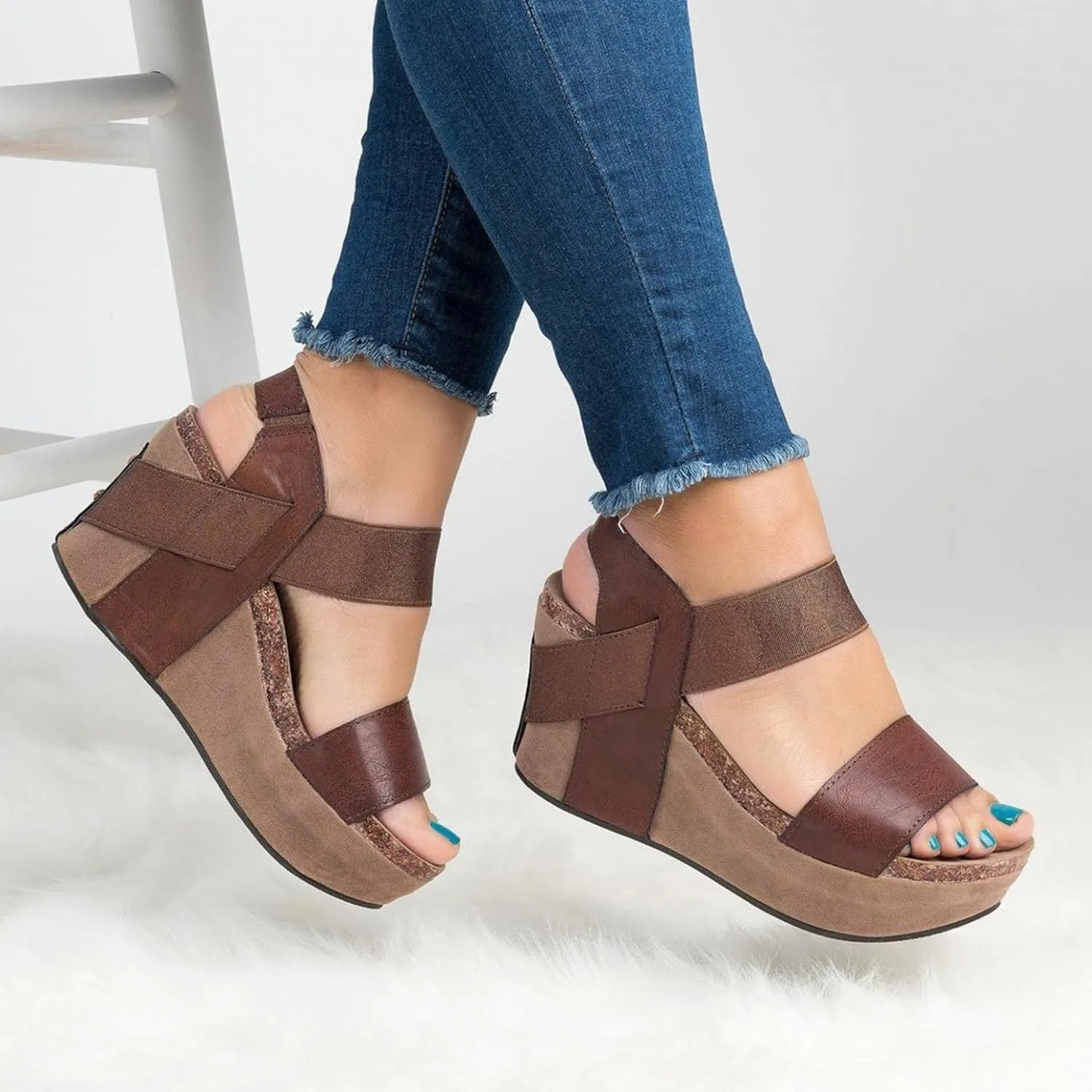 ZBYY Women's Ankle-Strap Heeled Sandals Open Toe Platform Wedge Slip On Sandals Casual Summer Beach Sandals Shoes