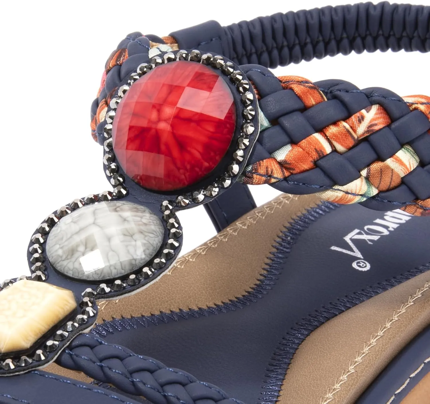 Zelaprox Women's Sandals Jeweled Crystal Summer Comfortable Slip-on Flat Sandals Open Toe Ankle Elastic Strap Beach Shoes Sandals Flops Dressy Sandals