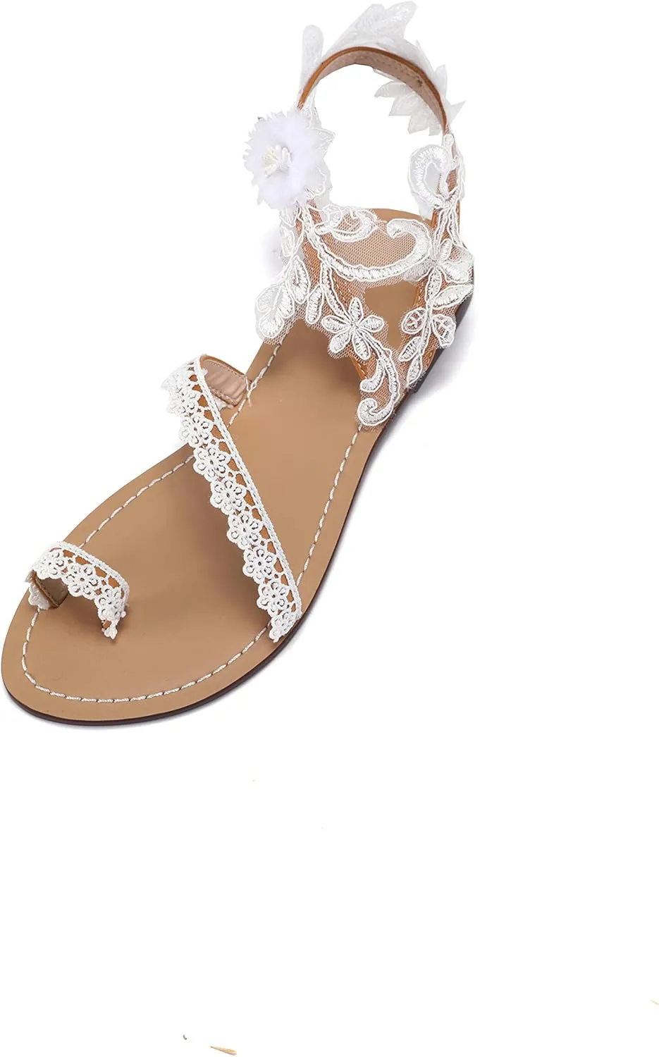 ZhuLinFeng Women'S Wedding Flat Sandals, White Lace Sandals, Beach Sandals, Wedding Party Dress White Dress Sandals Size 6