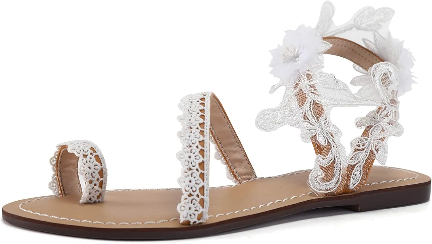 ZhuLinFeng Women'S Wedding Flat Sandals, White Lace Sandals, Beach Sandals, Wedding Party Dress White Dress Sandals Size 6