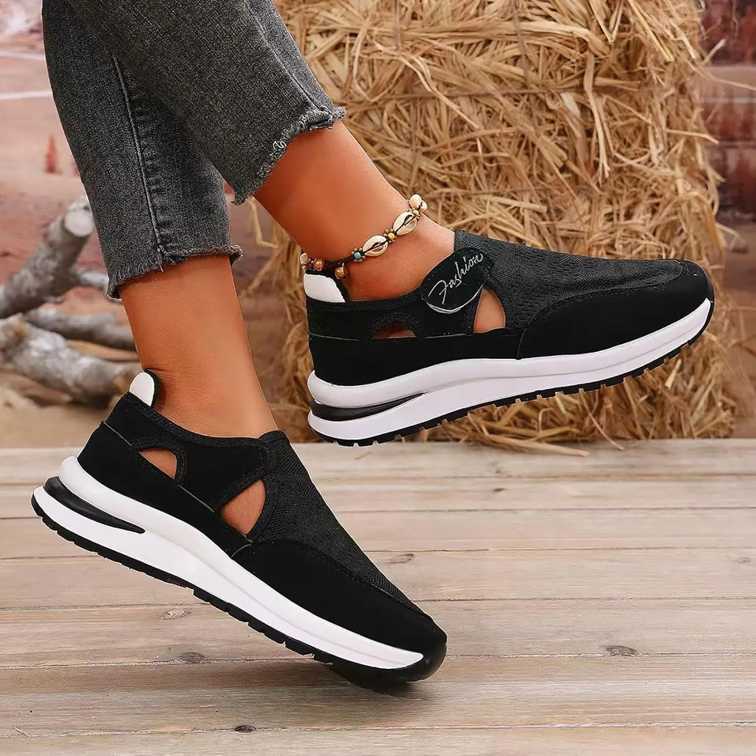 ZSpzx Women's Summer Walking Shoes Hollow Mesh Knit Breathable Running Sneakers Comfy Lightweight Non Slip Air Cushioned Daily Wear Arch Support Shoe Fashionable Mesh Women Casual Platform Footwear