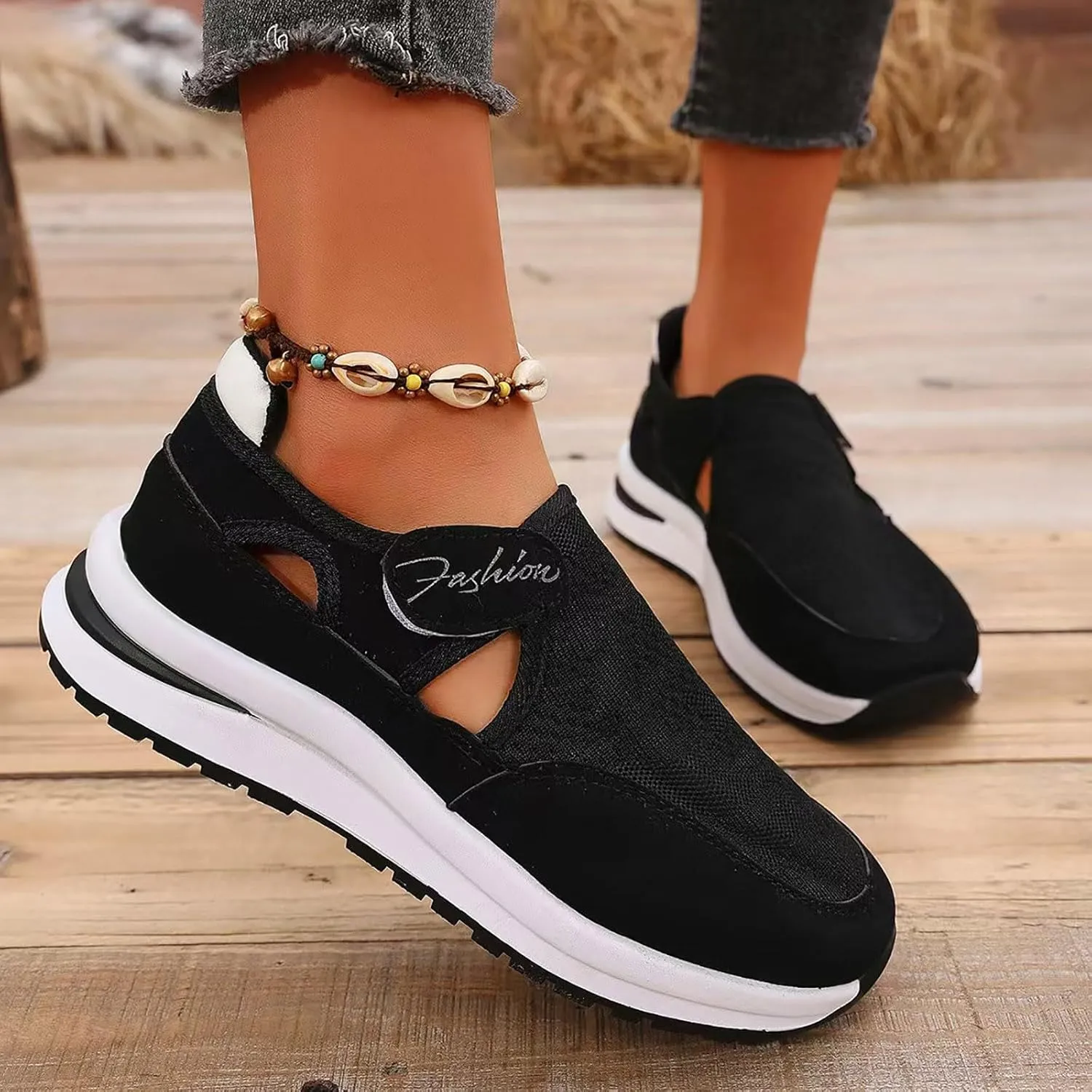 ZSpzx Women's Summer Walking Shoes Hollow Mesh Knit Breathable Running Sneakers Comfy Lightweight Non Slip Air Cushioned Daily Wear Arch Support Shoe Fashionable Mesh Women Casual Platform Footwear