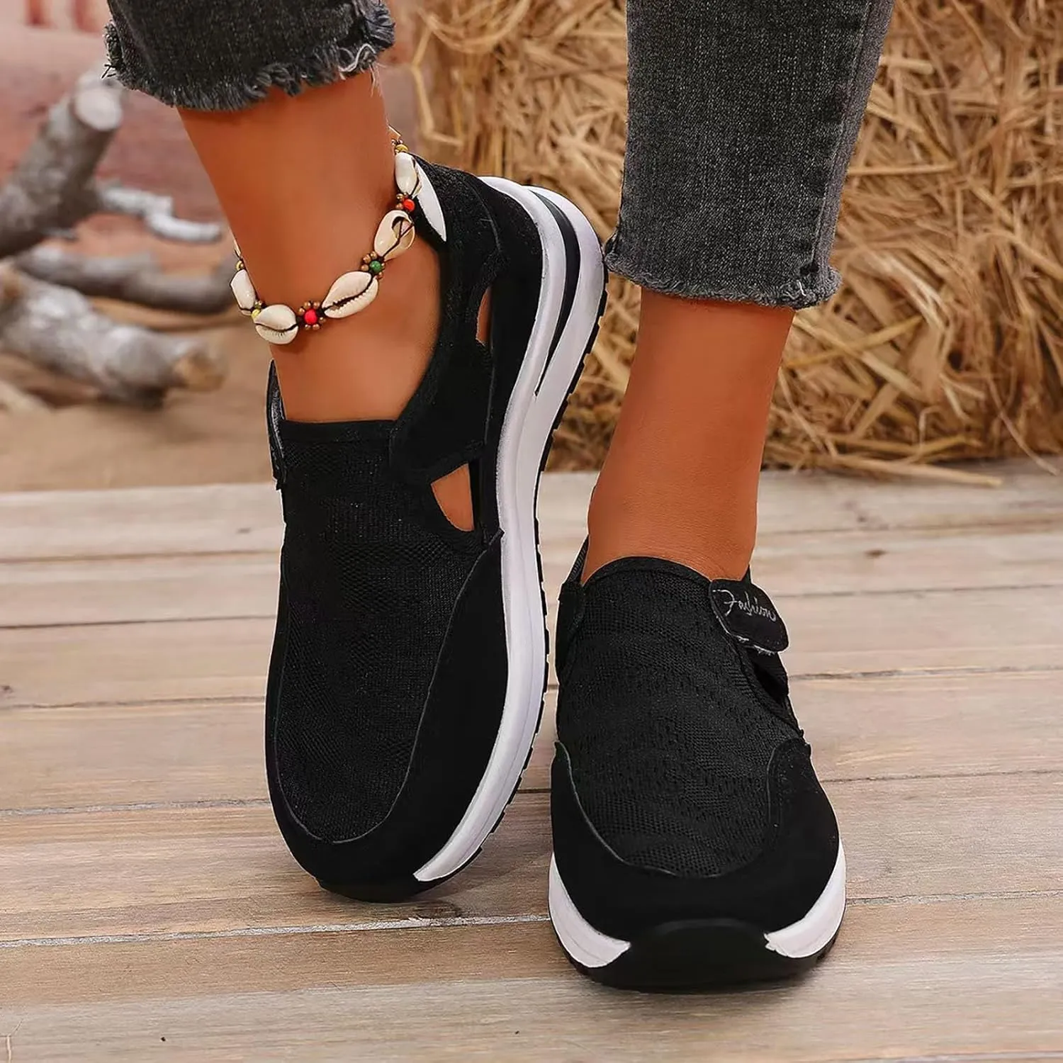 ZSpzx Women's Summer Walking Shoes Hollow Mesh Knit Breathable Running Sneakers Comfy Lightweight Non Slip Air Cushioned Daily Wear Arch Support Shoe Fashionable Mesh Women Casual Platform Footwear