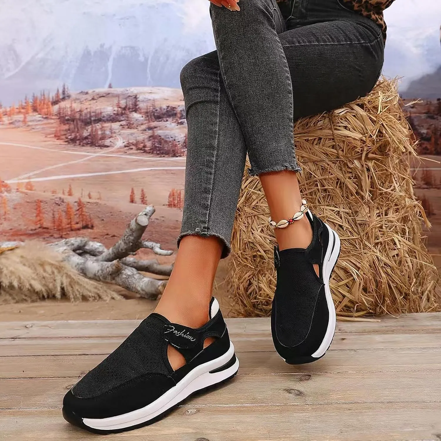 ZSpzx Women's Summer Walking Shoes Hollow Mesh Knit Breathable Running Sneakers Comfy Lightweight Non Slip Air Cushioned Daily Wear Arch Support Shoe Fashionable Mesh Women Casual Platform Footwear
