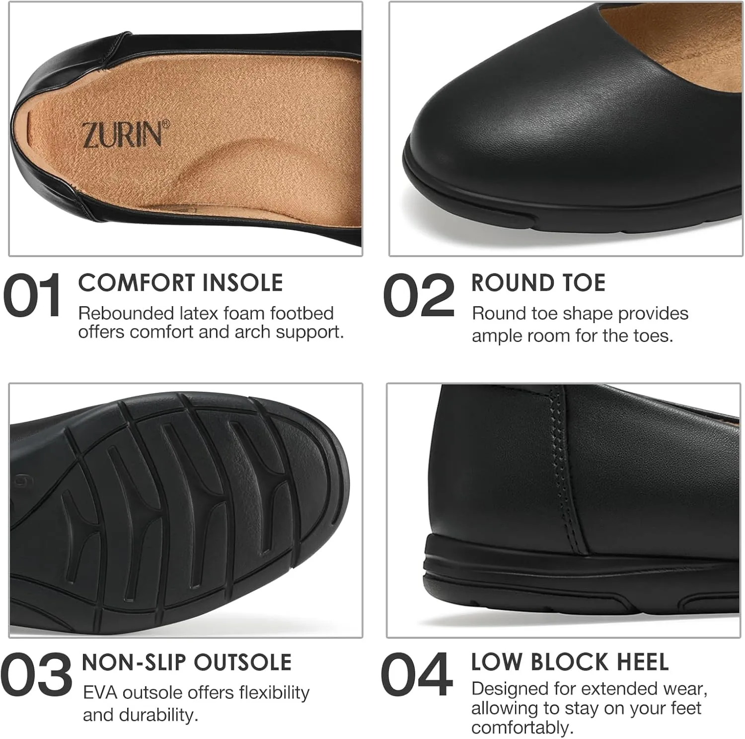 ZURIN Women's Comfortable Ballet Dressy Flats, Round Toe Slip On Flats Dress Work Shoes for Business Casual
